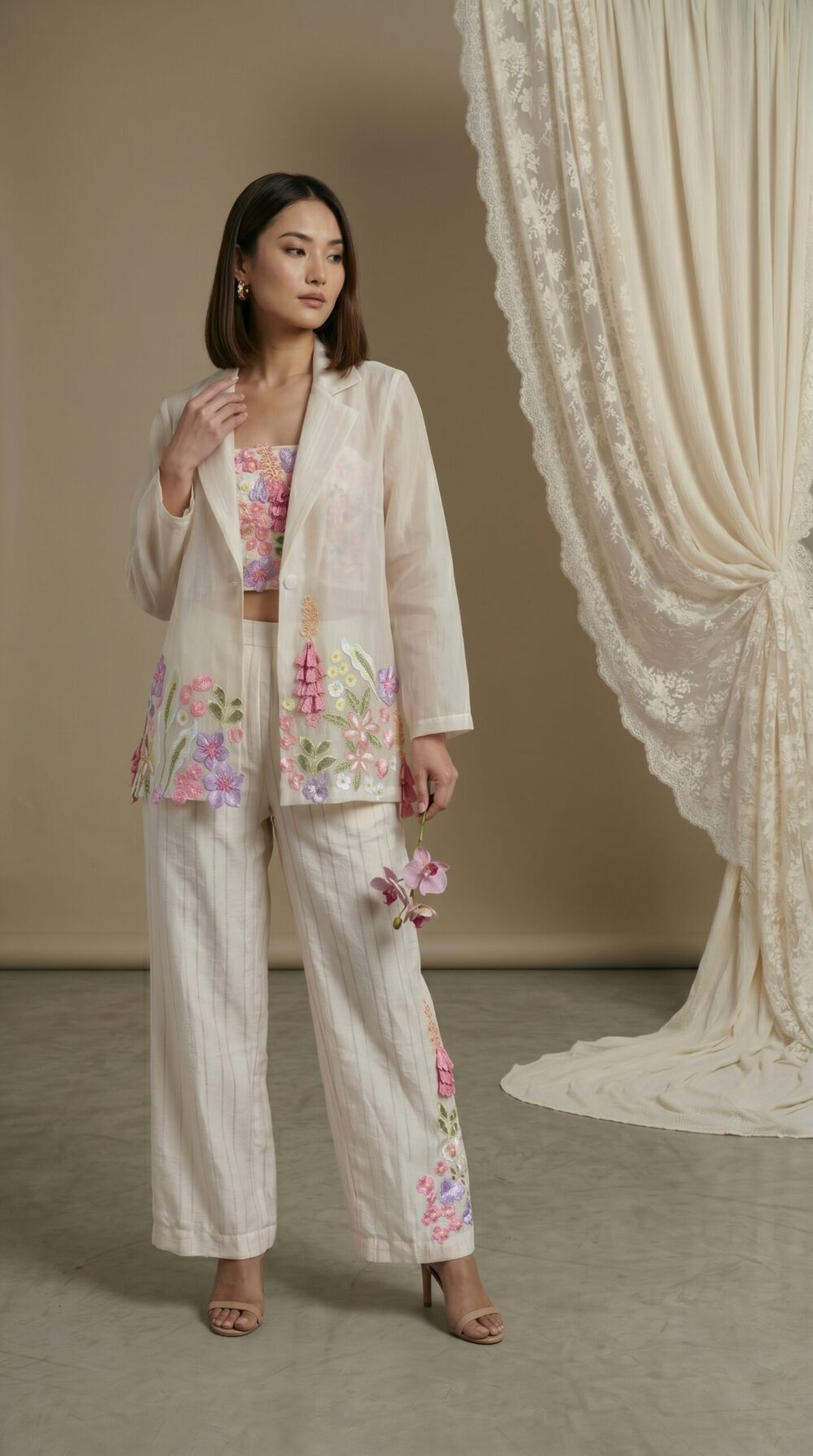 Ivory Petal Sheer Blazer Ensemble