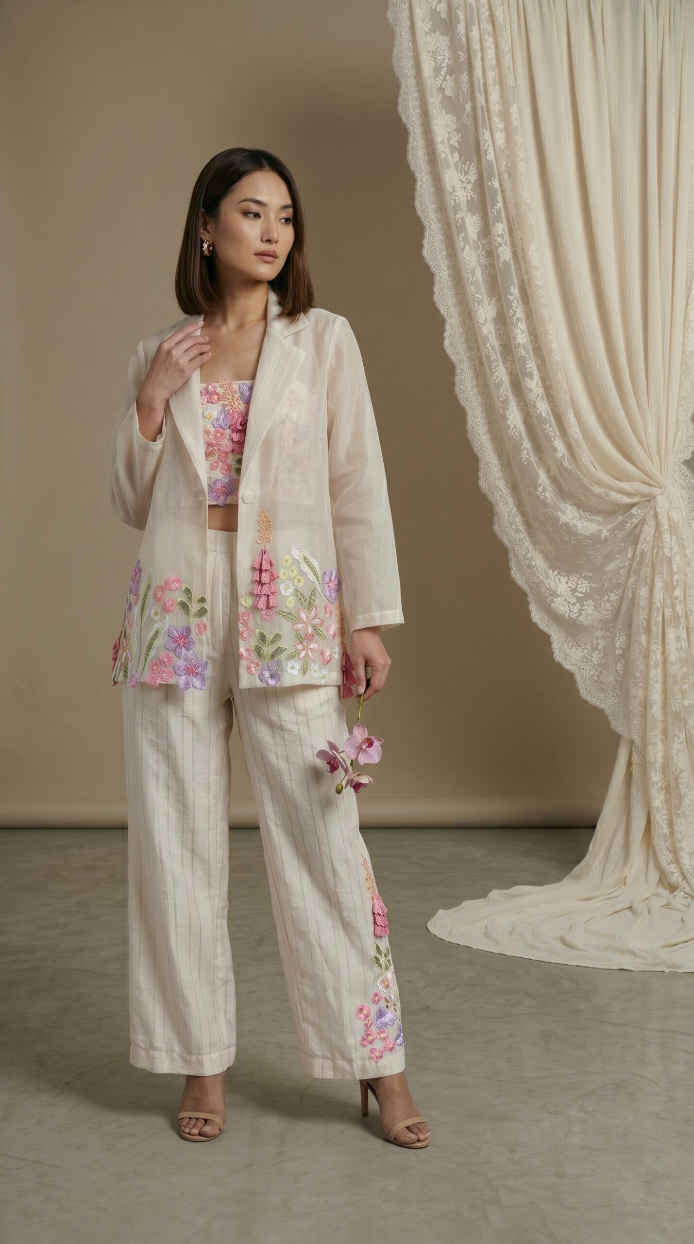 Ivory Petal Sheer Blazer Ensemble