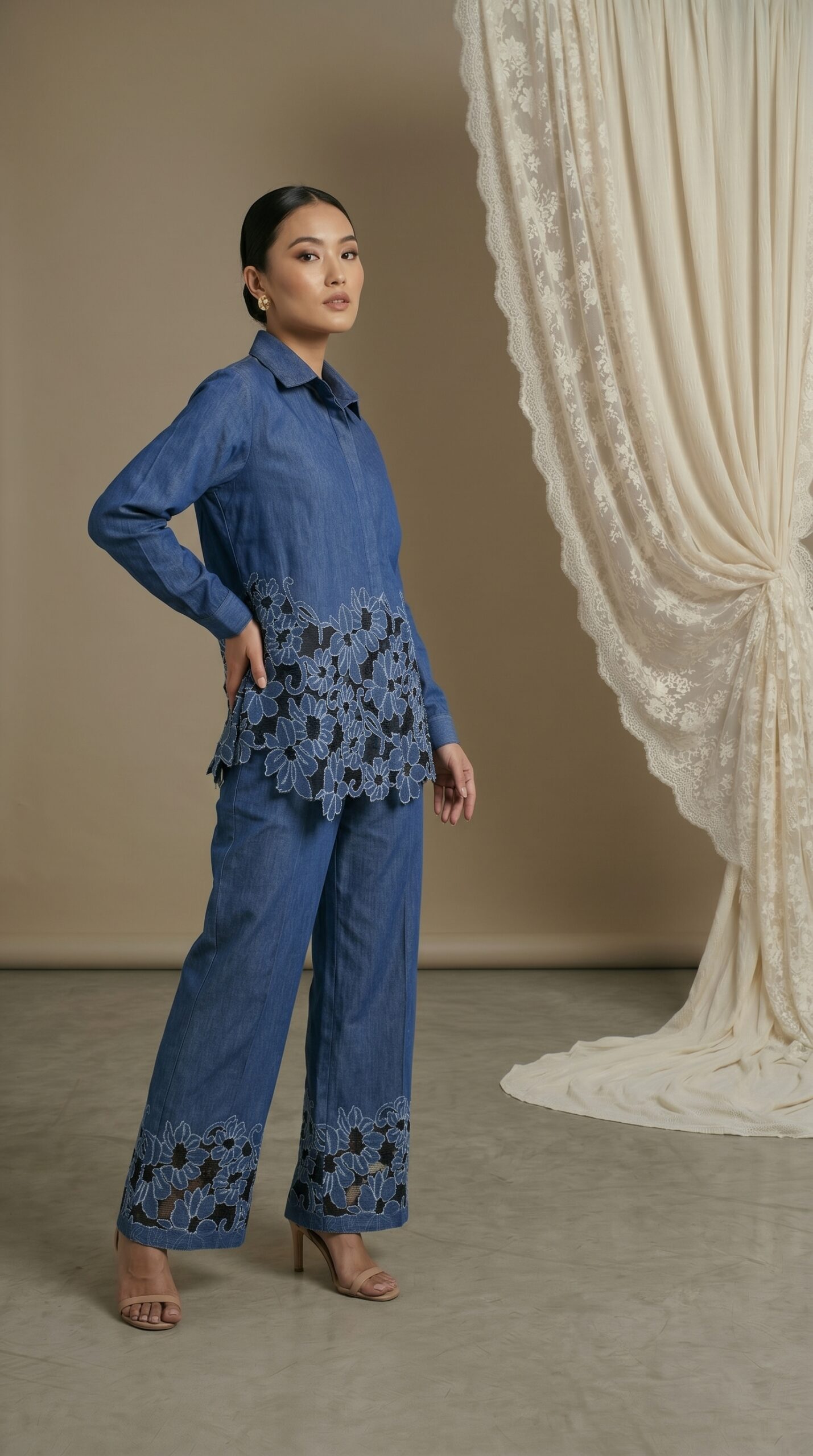 Indigo Bloom Embroidered Co-ord Set