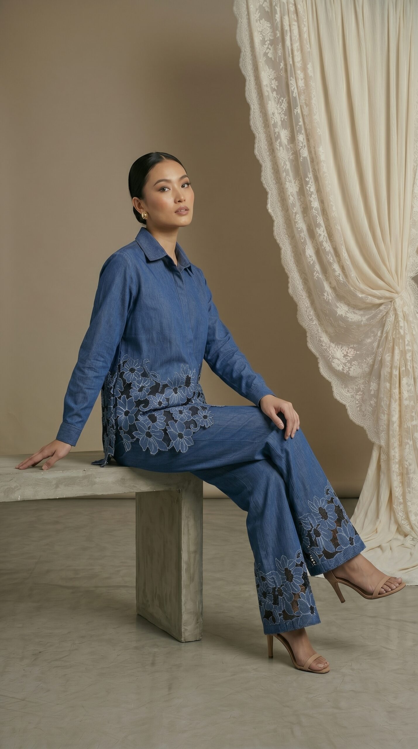 Indigo Bloom Embroidered Co-ord Set - Image 2