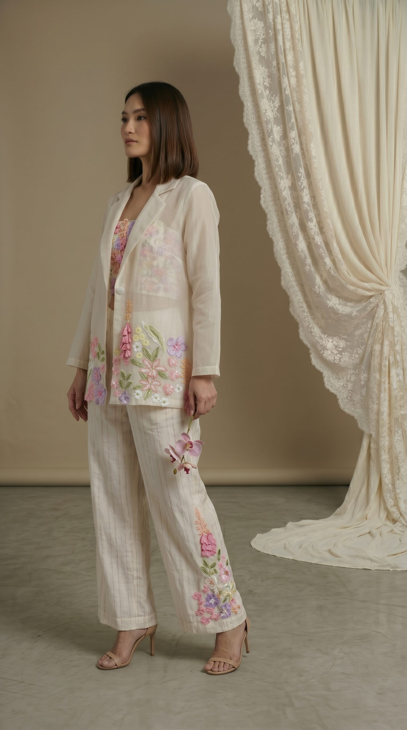 Ivory Petal Sheer Blazer Ensemble - Image 2