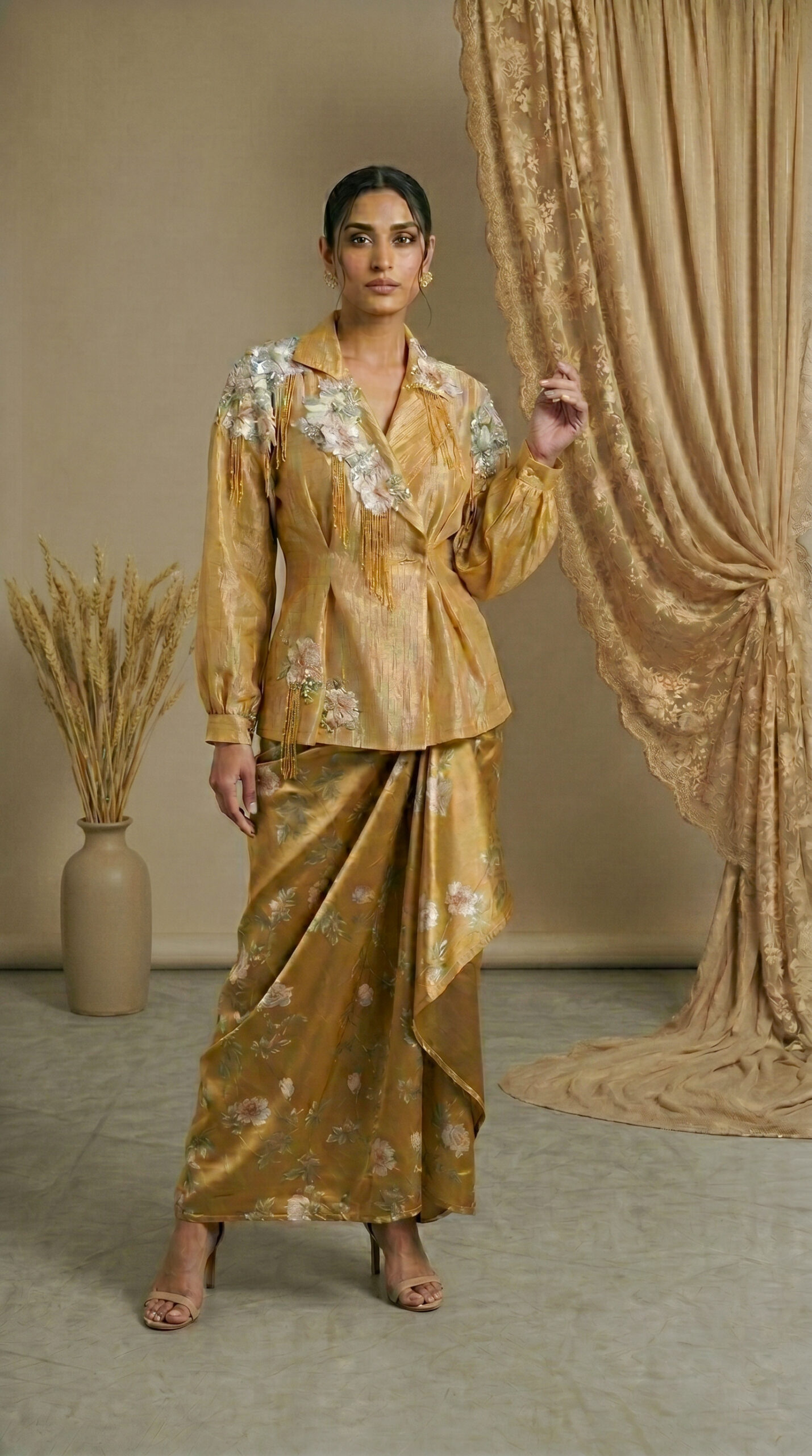 Aurelia Floral Draped Skirt & Blazer Ensemble