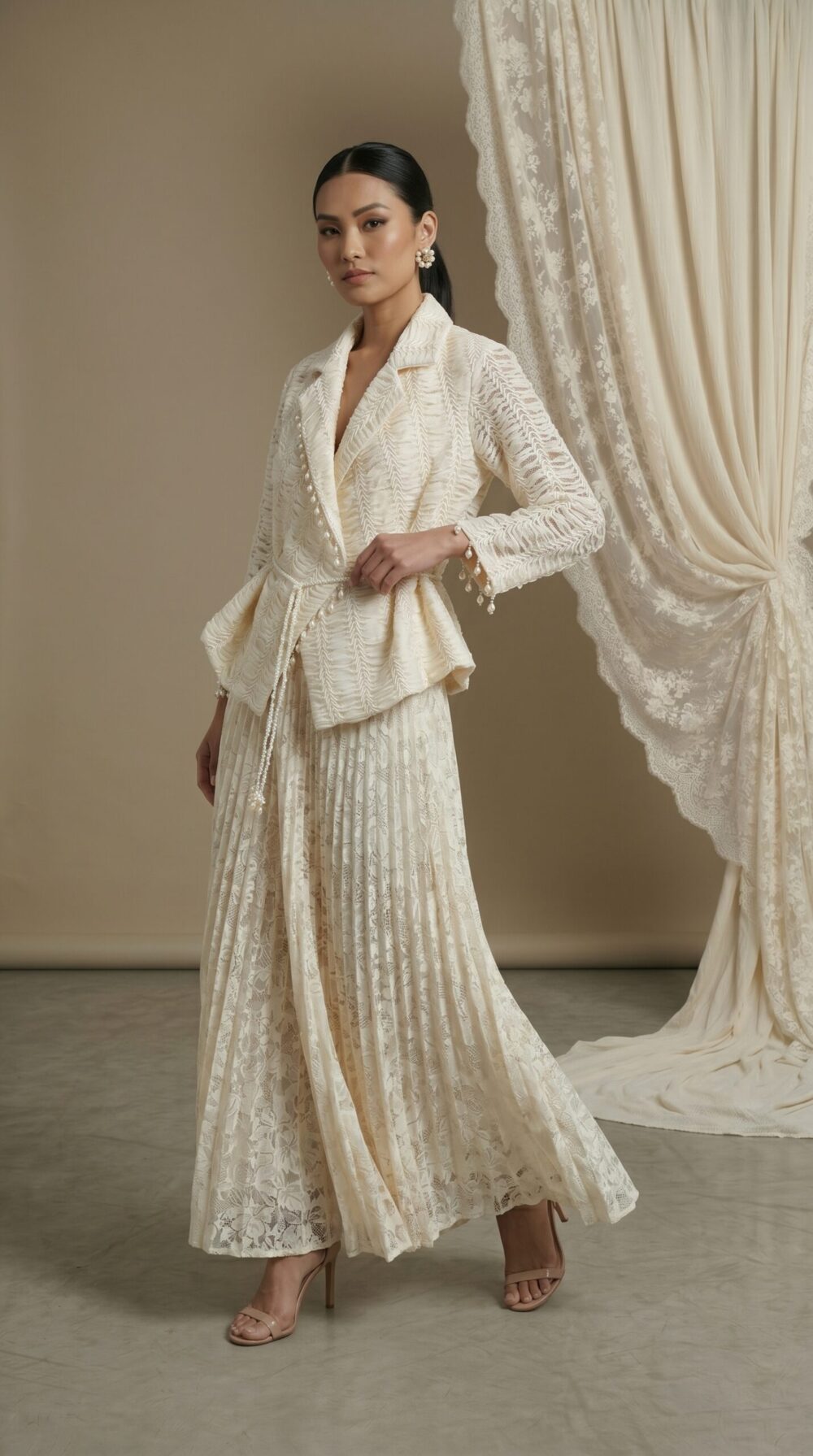 Pearl Elegance Pleated Lace Ensemble