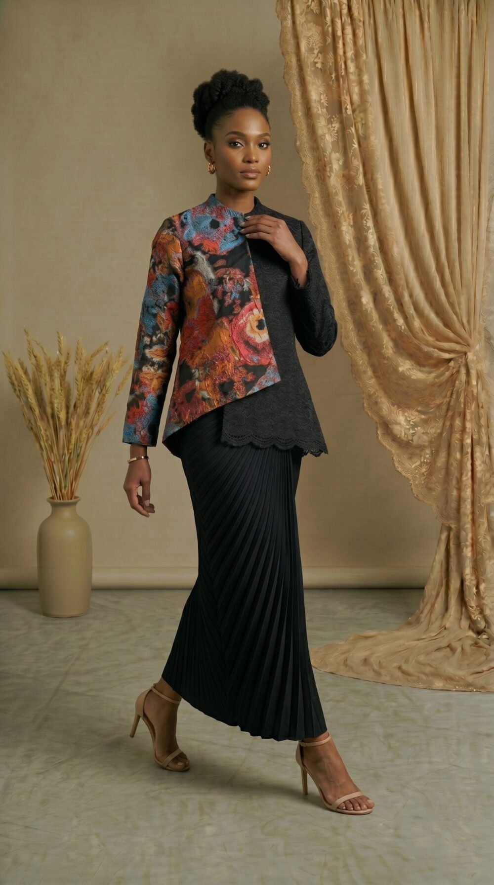 Dark Blossom Asymmetrical Co-ord Set