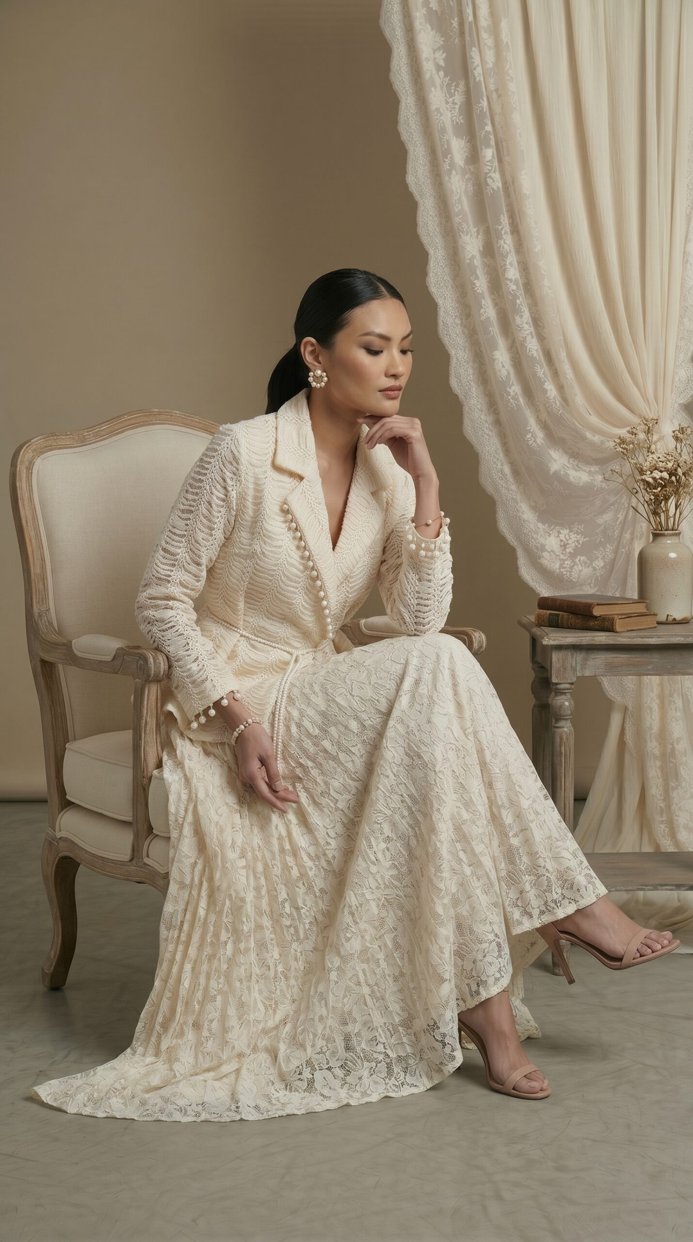 Pearl Elegance Pleated Lace Ensemble - Image 2