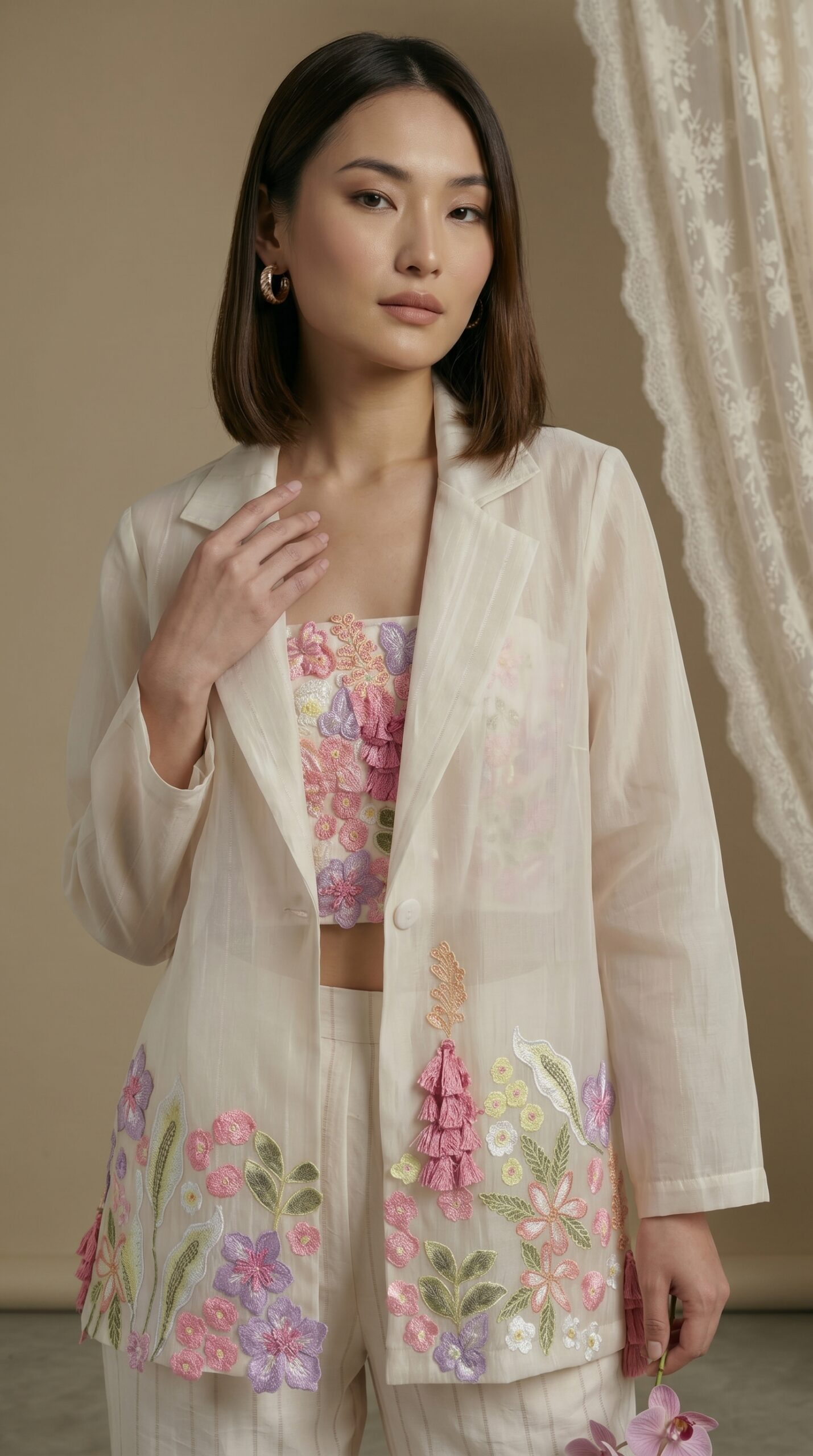 Ivory Petal Sheer Blazer Ensemble - Image 3