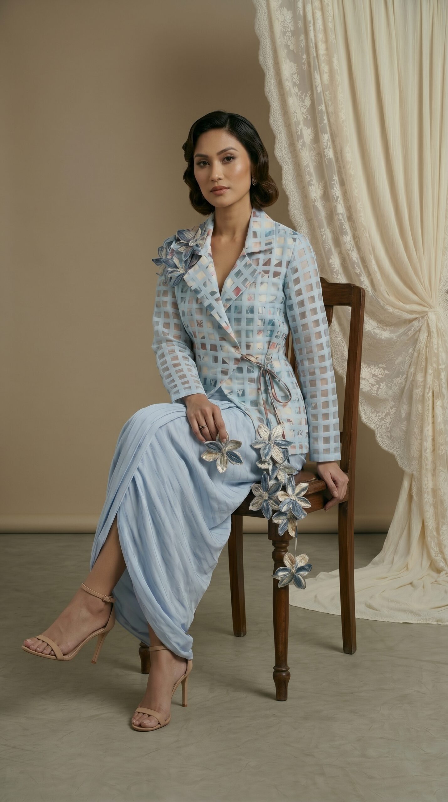 Azure Grid Jacket & Drape Pant Set - Image 2