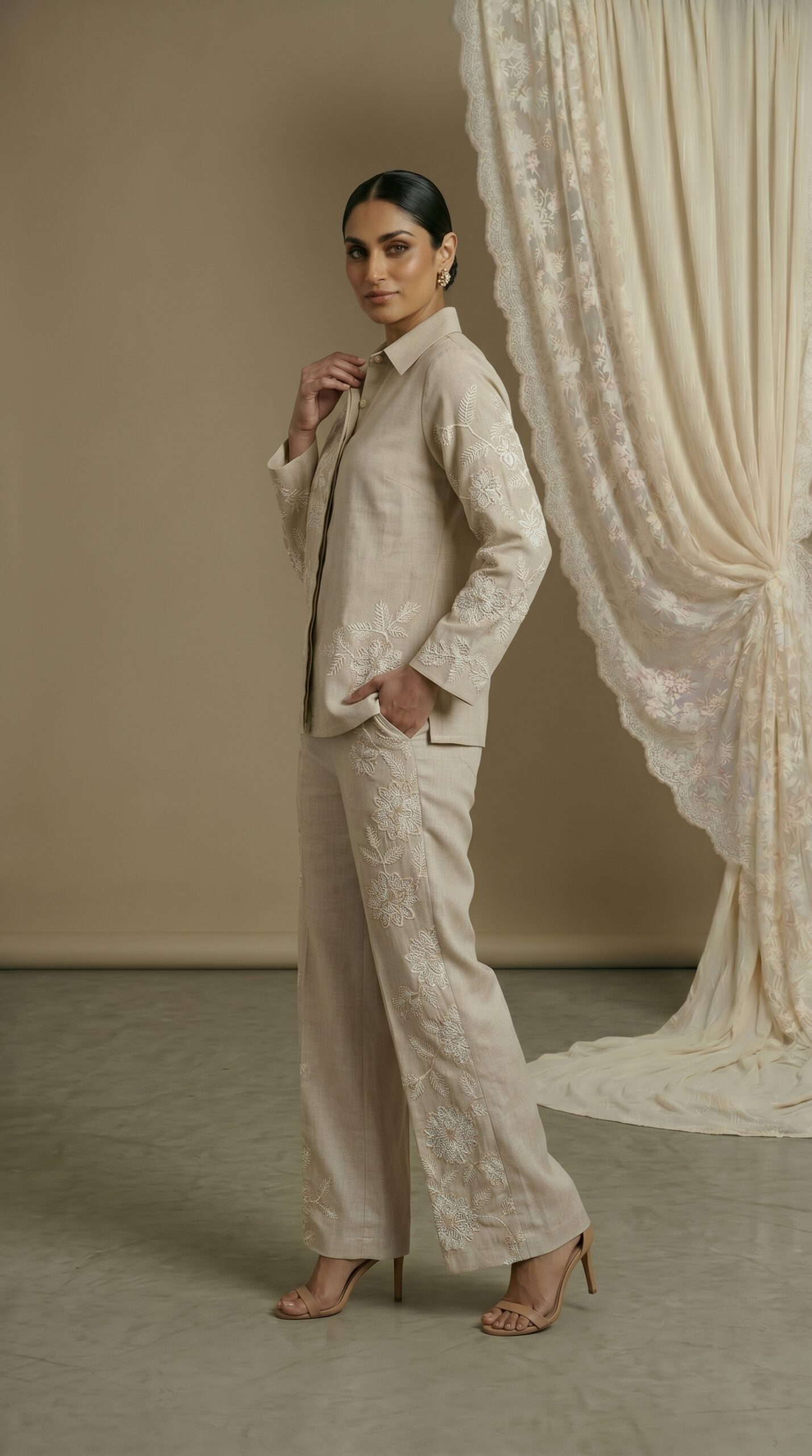 Sand Elegance Floral Ensemble - Image 2