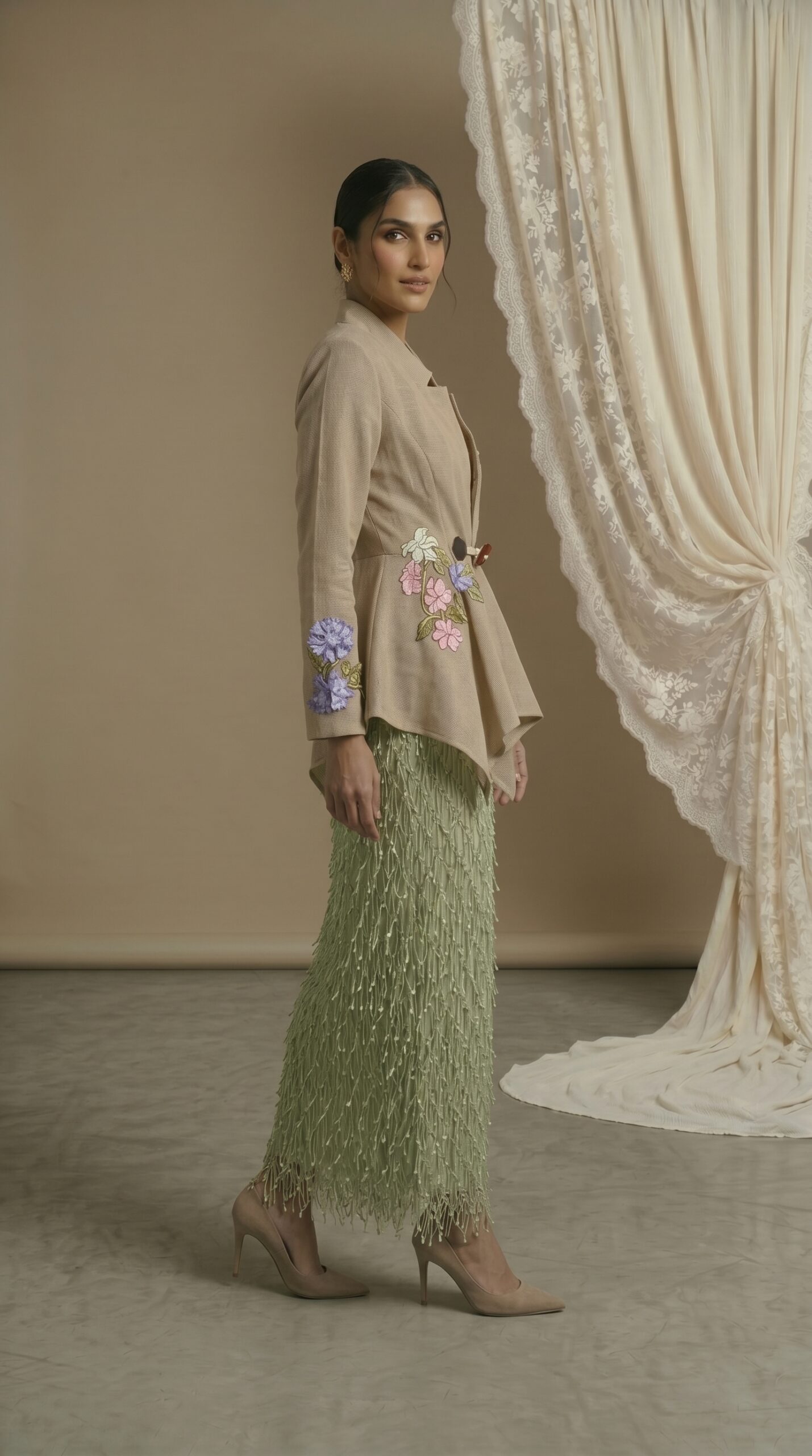 Sage Elegance Embroidered Skirt Set - Image 2