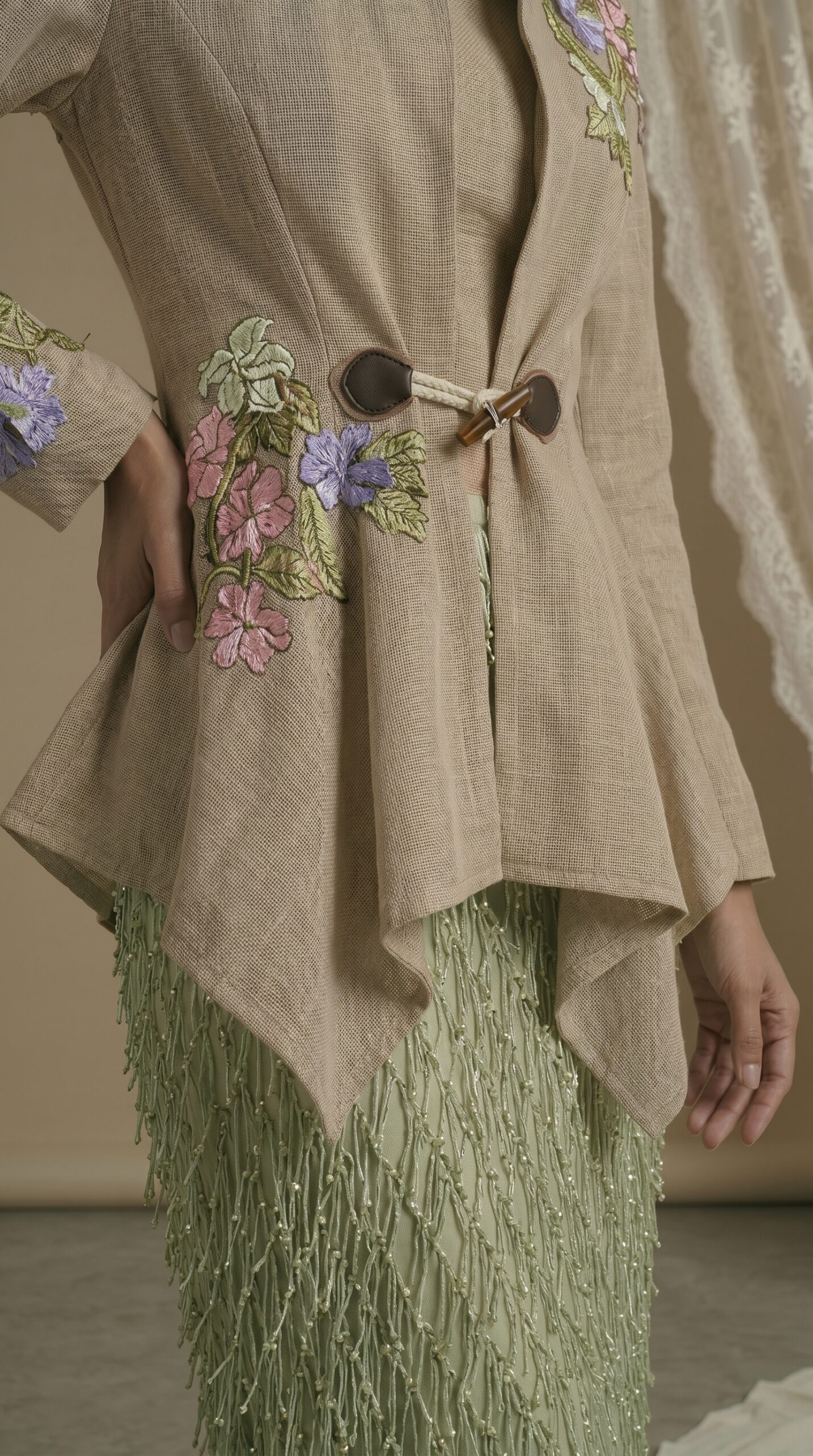 Sage Elegance Embroidered Skirt Set - Image 3