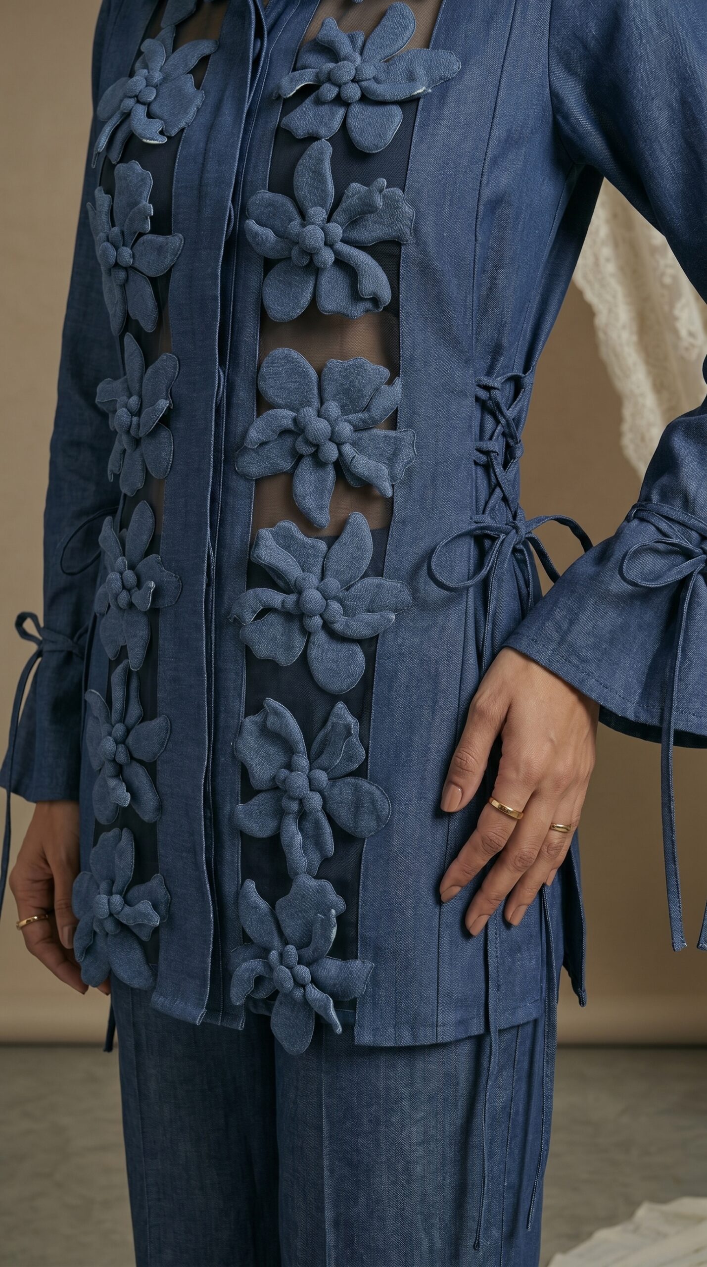 Handcrafted Floral Appliqué Shirt & Palazzo Co-Ord Set - Image 2