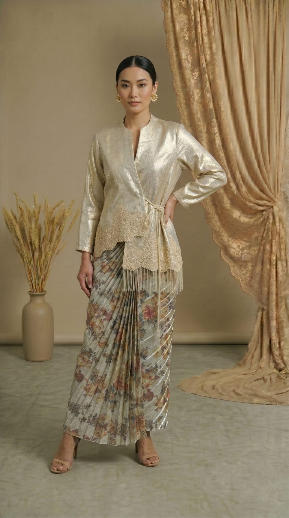 Golden Elegance Embellished Jacket Ensemble
